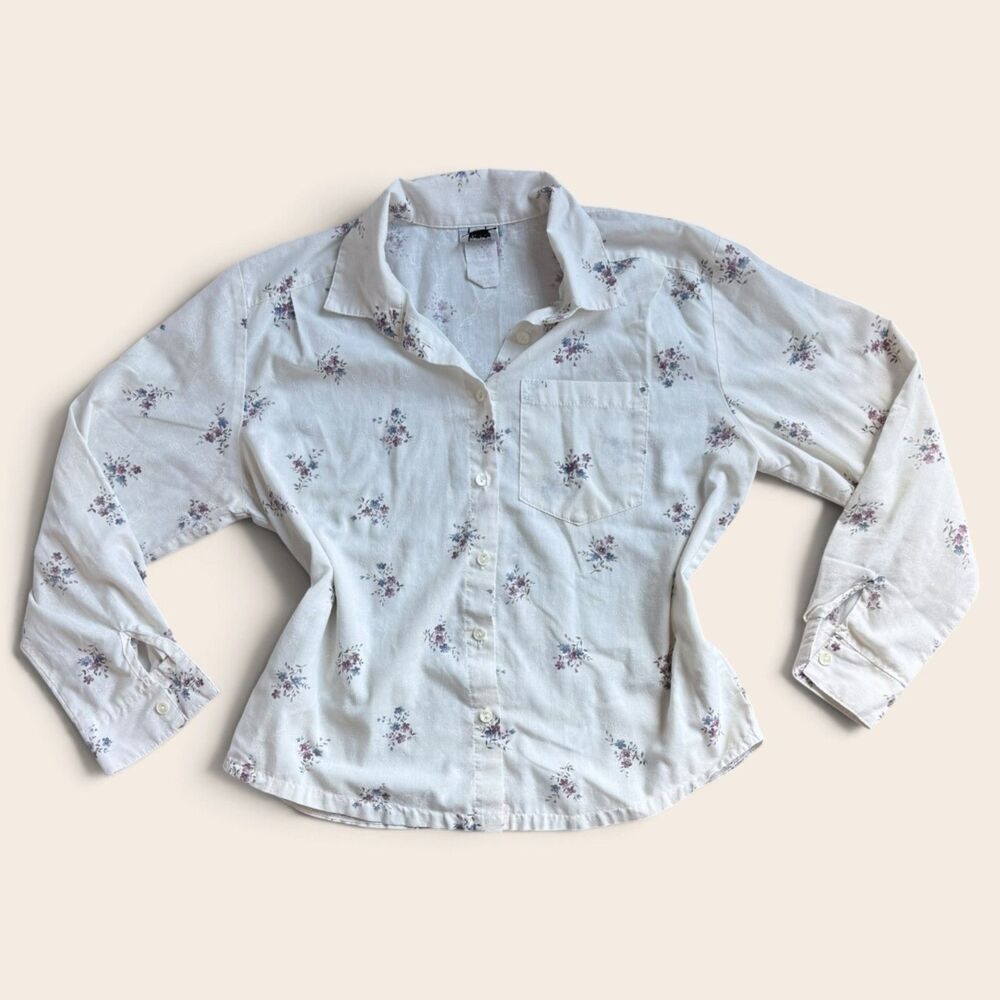 Vintage Tapestry Petites Floral Button Down Blouse Cottagecore Ivory